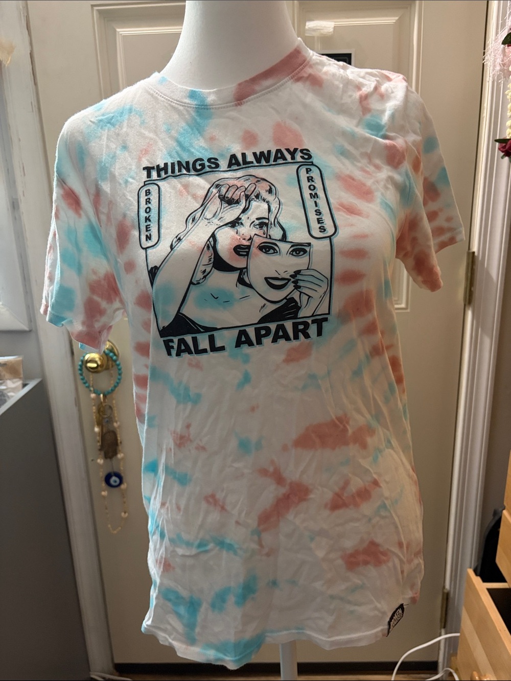 Graphic Tie-Dye Short Sleeve Tee - White with Pink & Blue